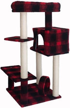 Maykoosh Cat Tree 50" - Plaid Cat Condo, Lounger, Perch & Scratching Post