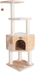Maykoosh Cat Tower - 3 Level Real Wood Cat Tree - Kittens Play & Rest - 48" High - Beige