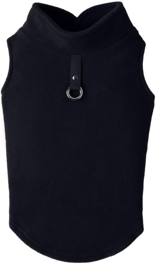 Gooby Fleece Vest Dog Sweater - Black, X-Large - Warm Pullover Fleece Dog Jacket with O-Ring Leash for Small to Medium Dogs