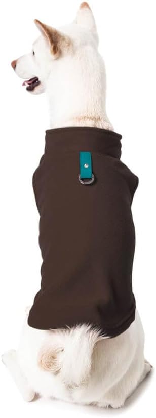 Gooby Fleece Vest Dog Sweater - Brown/Turquoise, Medium - Warm Pullover Fleece Dog Jacket with O-Ring Leash for Small to Medium Dogs