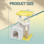 27.5in Multi-Level Cat Tree Tower for Indoor Cats with Cozy Condo, Sisal Scratching Post and Pad, Soft Top Perch, Play Ball, Yellow White Modern Cat Furniture