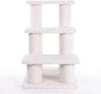 Cat Tree Tower, White Fleece, 3-Tier Multi-Level Climbing Activity Center with Stable Support Pillars, 25 Inches Tall, Ideal for Senior Pets, 17x25x25 Inches