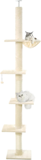 Cat Craft Floor to Ceiling Cat Tree,5 Tiers Tall Cat Tower with Adjustable Height(98-110),Skinny Ceiling Cat Tree with Cozy Hammock,Sisal Scratching Posts,Platforms,and Hanging Balls for Large Cats