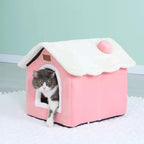 Cat Bed Cave, Cute Christmas Cat Beds for Indoor Cats, Xmas Pet House Cats Tent with Removable Cushion Pillow for Kittens Puppy Small Dogs (Pink-L(20.4 * 16.9 * 19.6in))