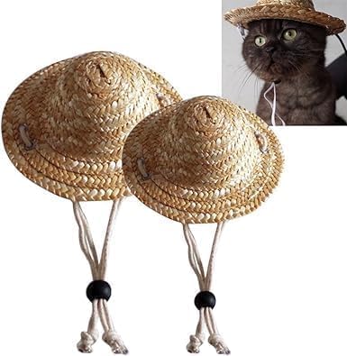 1Pc Novelty Summer Adjustable Pet Dog Outdoor Straw Hat Puppy Small Kitty Cat Sunhats Dog Hat，Apparel and Accessories， Hats