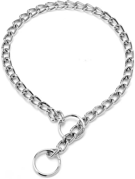 Military-Strength Slip Collar Chain, Rust-Proof Metal No-Pull Trainer, All-Weather Durable Collars for Small/Medium/Large/XL Dogs, Silver M