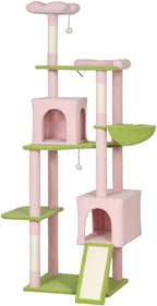 Premium Cat Tree Tower with Scratching Posts, Cozy Condos, and Hammock for Indoor Cats – Stylish Vertical Play Center (Pink + Cotton + Particle Board + Velvet)