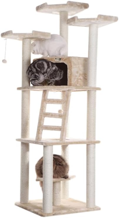 Maykoosh Cat Tree Tower with Condo & Perches - Beige Faux Fur - Sisal Scratching