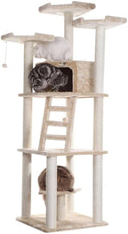Maykoosh Cat Tree Tower with Condo & Perches - Beige Faux Fur - Sisal Scratching