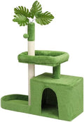 36in Leafy Cat Tower, Multi-Level Cat Tree with Condo and Scratching Posts, Plush Bed, Jungle Design Cat Furniture with Dangling Toy Ball, Cozy Pet Playground for Kittens and Small Indoor Cats, Green