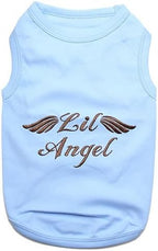 Parisian Pet Dog Tshirt - Embroidered “ Lil Angel “ Tee Shirt - Pure Cotton and Lightweight Tank Top - Sleeveless Pet Vest - Machine Washable Blue Shirts for Small Dogs - XXS