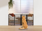 Full Metal Freestanding Dog Gate with Door, 32''Height Foldable Pet Dog Fence for Indoor & Outdoor, 4 Panels Extra Wide Free Standing TallDog Gates for Doorways,House,Stairs,Porch,Deck,Yard