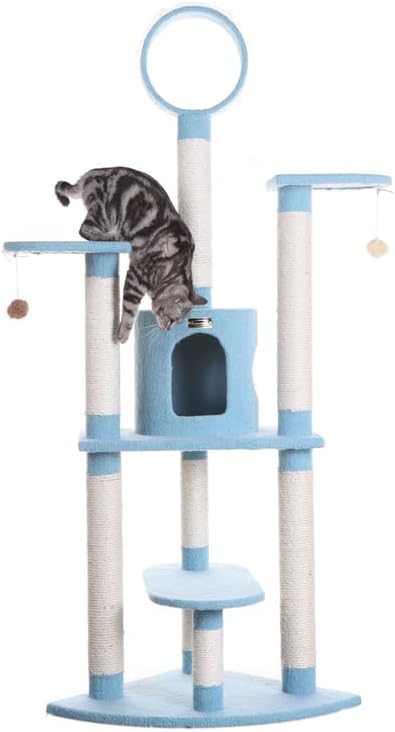 Maykoosh Cat Tree 65 Inch Multi-Level Tower with Scratching Posts & Condo - Sky Blue