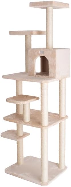 Maykoosh 74" Cat Tree - 7 Level Condo, 2 Perches, Playhouse & Faux Fur