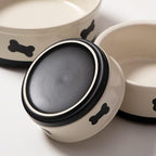 Sweejar Ceramic Dog Bowls with Bone Pattern, Dog Food Dish for Medium Dogs, Porcelain Pet Bowl for Water 35 Fl Oz (Fog Blue)