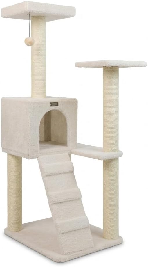 Multi-Level Cat Tree with Sisal Scratching Posts, Cozy Condo, Perches, Ladder and Hanging Toy, Beige, 53 Inches Tall