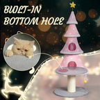 VINGLI 59in Large Christmas Tree Cat Tower for Indoor Cats, Pink Cat Tree with 2 Cat Condos & Scratching Post, Soft Fleece Multi-Level Cat Tower with Teaser Toy, Sturdy Wide Base & Built-in Openings