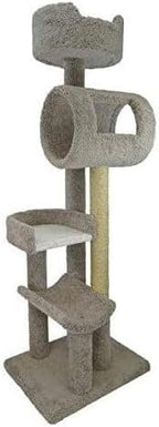Maykoosh Rustic Recluse Large Cat Tower with Easy to Access Spacious Perches, Carpet Upholstered Cat Tree for All Cat Breeds, Multi-Perch Cat Tree with Sisal Rope Scratch Post Neutral