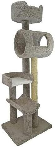 Maykoosh Rustic Recluse Large Cat Tower with Easy to Access Spacious Perches, Carpet Upholstered Cat Tree for All Cat Breeds, Multi-Perch Cat Tree with Sisal Rope Scratch Post Neutral