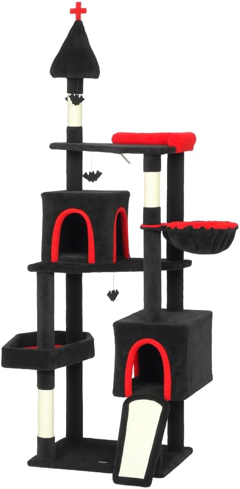 Stylish Cat Tree Tower with Sisal Scratching Posts, Cozy Condo, and Plush Perches for Climbing, Resting, and Play (Black Multi + Cotton + Particle Board)