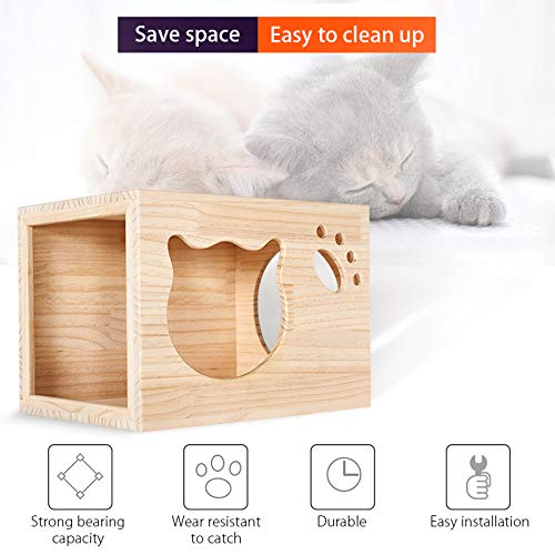 9pcs Wall Wood Climber Set - 2 Cat Condos Houses & 4 Shelves & 2 Ladders & 1 Sisal Cat Scratching Post Cat Steps, Perch & Bed