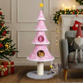 VINGLI 59in Large Christmas Tree Cat Tower for Indoor Cats, Pink Cat Tree with 2 Cat Condos & Scratching Post, Soft Fleece Multi-Level Cat Tower with Teaser Toy, Sturdy Wide Base & Built-in Openings