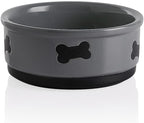 Sweejar Ceramic Dog Bowls with Bone Pattern, Dog Food Dish for Medium Dogs, Porcelain Pet Bowl for Water 35 Fl Oz (Gray)