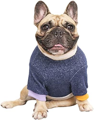 iChoue Pet Dog Crewneck Sweater Color Block Pullover Winter Warm Clothes for English Bulldog Bully Pitbull - Navy and Beige/XLarge