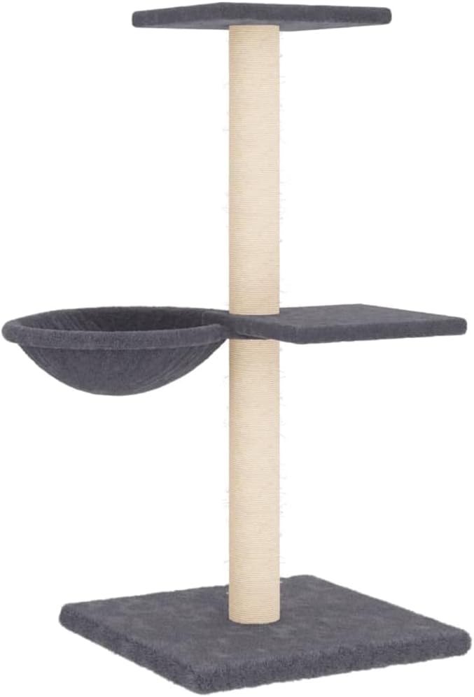 vidaXL Cat Tree Dark Grey Engineered Wood, Plush, sisal
