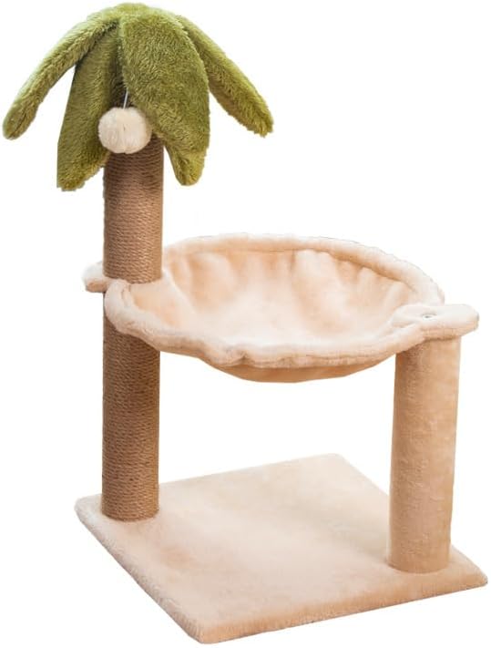 Simcat Kitten Tree with Plush Perch, Soft Hammock,and Paper Rope Scratching Posts, Stable Cat Stand，Durable Scratch Posts for Indoor Small Cats, 12.2 x 12.2 x 21.65 Inches, Beige