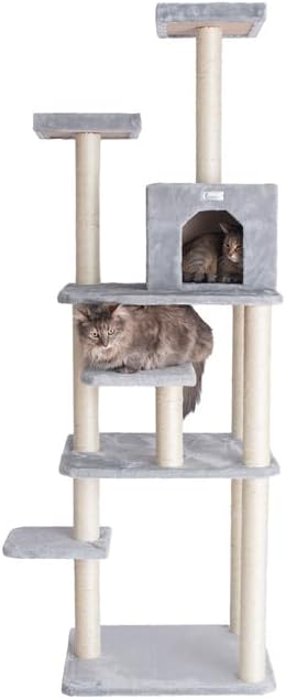 Maykoosh 74" Cat Tree - 7 Level Condo, 2 Perches, Playhouse & Faux Fur
