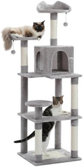 63'' Multi-Level Cat Tree Cat Tower for Indoor Cats with Sisal-Covered Scratching Post, Cozy Cat Condo, Cat Hammock and Wide Top Perch, Grey