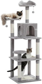 63'' Multi-Level Cat Tree Cat Tower for Indoor Cats with Sisal-Covered Scratching Post, Cozy Cat Condo, Cat Hammock and Wide Top Perch, Grey