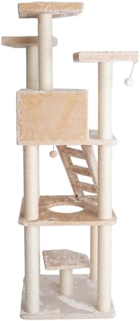 Maykoosh Cat Tree Tower with Condo & Perches - Beige Faux Fur - Sisal Scratching