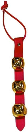 Warner Arctic Sleigh Bells Decorative Leather Strap Door Bells USA (10" with 3 Bells, Red Leather with Brass Bells)
