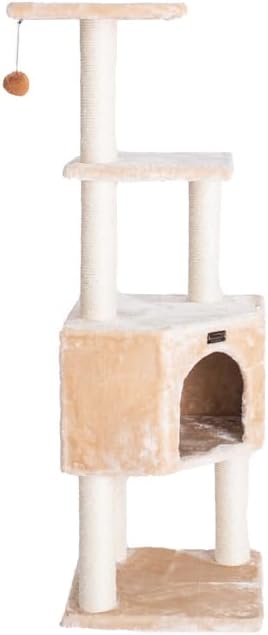 Maykoosh Cat Tower - 3 Level Real Wood Cat Tree - Kittens Play & Rest - 48" High - Beige