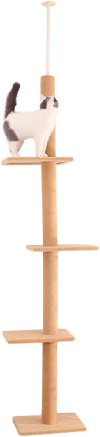 Cat Tree for Indoor Cats,3-Tier Floor to Ceiling Cat Climbing Tree 9 Feet,Tall Climbing Activity Center with Scratching Post,Cozy Bed,for Indoor Cats Upgraded (Khaki)