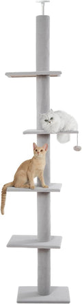 Cat Craft Cat Tree Floor to Ceiling 95-108" Tall Cat Tree Carpet Cat Tower Kitten Tree Sisal Scratching Post and Mat Cat Pole for Indoor Cats, White Grey
