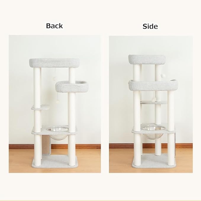 Cat Tree for Large Cat, Modern Senior Friendly Cat Tower with Wide Shelves Low Step, Cotton Scratching Posts, Super Sturdy Base, Cozy Perches, and Interactive Toys (Gray)