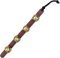 Rustic Red Door Co. Hanging Jingle Sleigh Bells on Leather Strap for Door Knob, Dog to Go Outside, Pet Puppy Potty Training, Christmas Decor, 4 Brass Plated, 14" Straip, Brown
