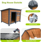 44.2" Large Dog House Outdoor Weatherproof Wooden Dog Kennel, Dog Houses for Large Dogs Outside with XL XLarge Dog House Doghouse, Grey+Yellow