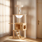 48.8 Wooden Cat Tower Tree for Indoor Cats with Acrylic Hammock, Multi-Level Condo, Sisal Scratching Posts & Top Perch for Play, Rest, Climb & Lounge