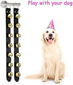 Frienda Hanging Jingle Sleigh Bells 7-Bell Dog Doorbells for Door Knob Faux Leather Belts Go Outside Dog Bells Christmas Decor and Holiday Decorations, 18.7 x 1.8 x 1 Inches(Black with Gold)