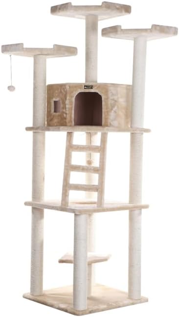 Cat Tower Condo - Multi-Level Cat Tree with Scratching Posts & Perches - Beige Faux Fur