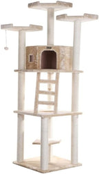 Cat Tower Condo - Multi-Level Cat Tree with Scratching Posts & Perches - Beige Faux Fur