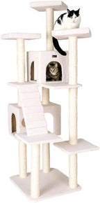 Cat Tree - Ivory Multi-Level Play Structure with Ramp & 2 Condos