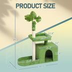 36in Leafy Cat Tower, Multi-Level Cat Tree with Condo and Scratching Posts, Plush Bed, Jungle Design Cat Furniture with Dangling Toy Ball, Cozy Pet Playground for Kittens and Small Indoor Cats, Green