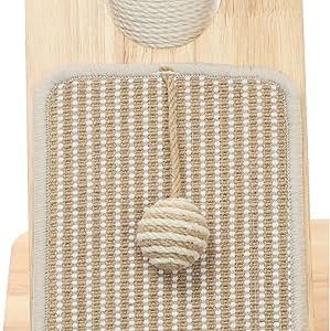 Cat Tree Tower, Wooden Cat Tree with Scratching Ball & Capsule Bed, Modern Multifunctional Cat Tower, Natural Rubberwood & Sisal Construction with Sloped Scratching Pad for Indoor Cats