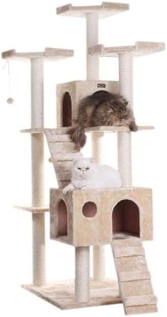 Maykoosh Cat Tree with Scratching Posts, Large Cat Play Furniture, Multi-Level Cat Tower Beige