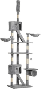 Stylish Cat Tree Tower with Sisal Scratching Posts, Cozy Condo, and Plush Perches for Climbing, Resting, and Play (Light Gray + Pine + Polyester)